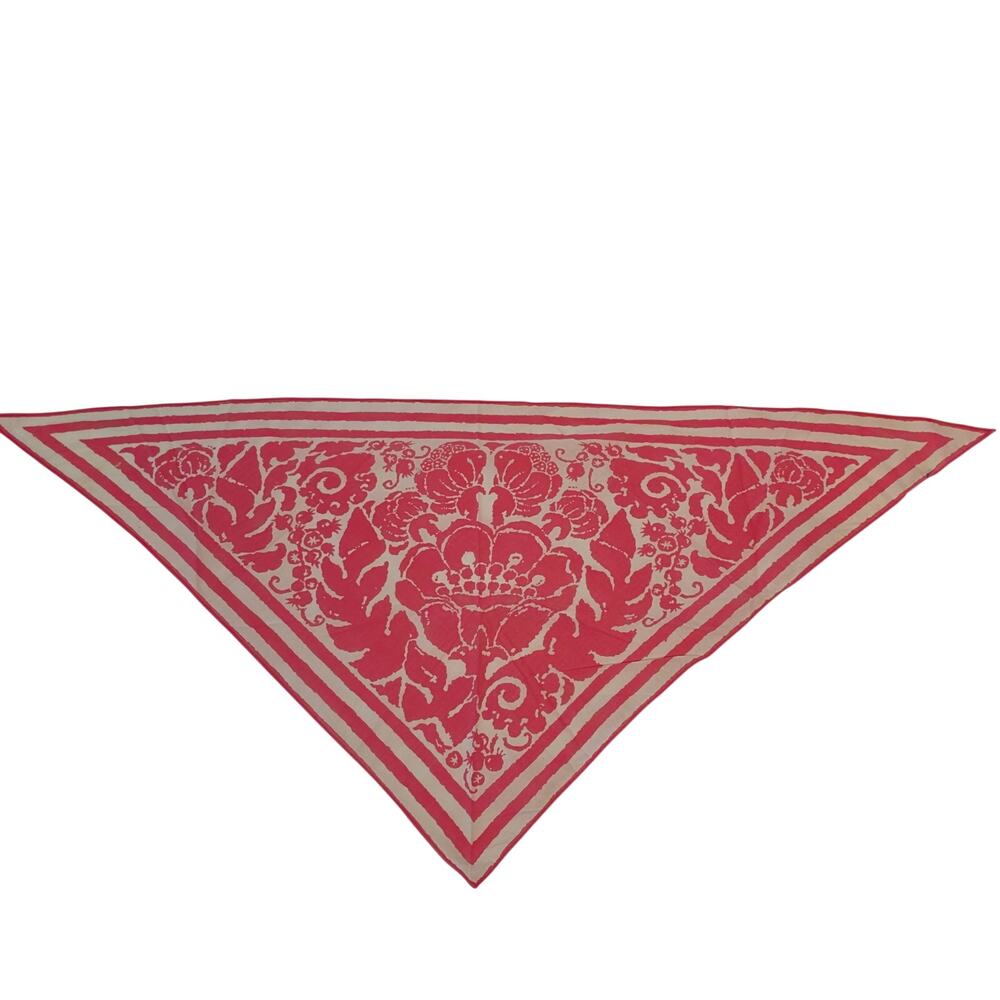 Vintage Pink Floral Hand Blocked Triangle Scarf Cotton Bandana